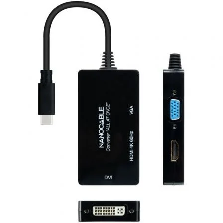 Nanocable Conversor USB-C a HDMI, DVI y VGA Negro Nanocable Conversor USB-C a HDMI, DVI y VGA Negro